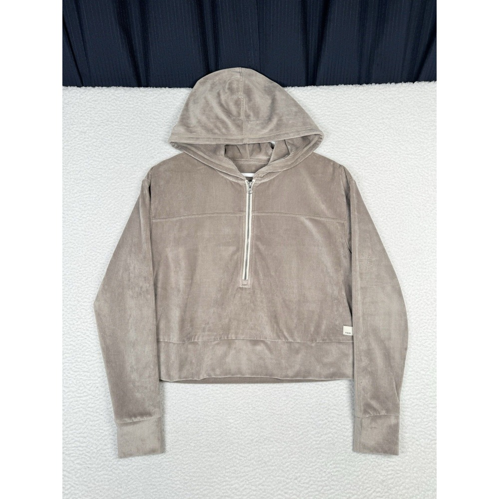 VUORI Haven Half Zip Up Pullover Hoodie Ribbed Tan Cropped - Large? (18x18)